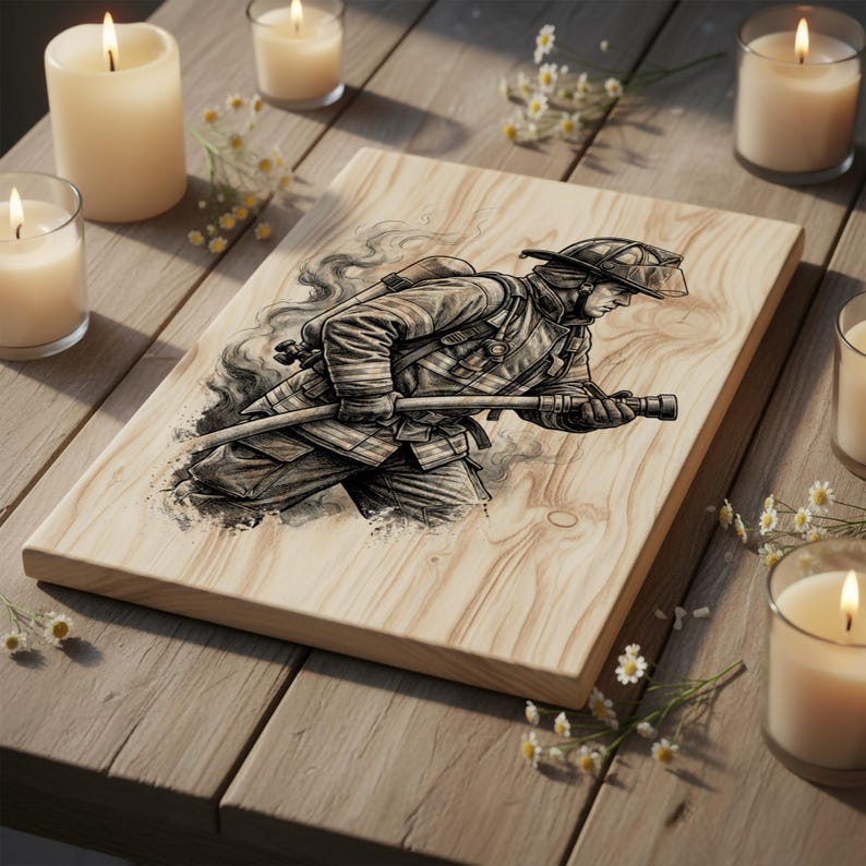 Firefighter Laser Ready PNG | Fireman Portrait Engraving | First ...