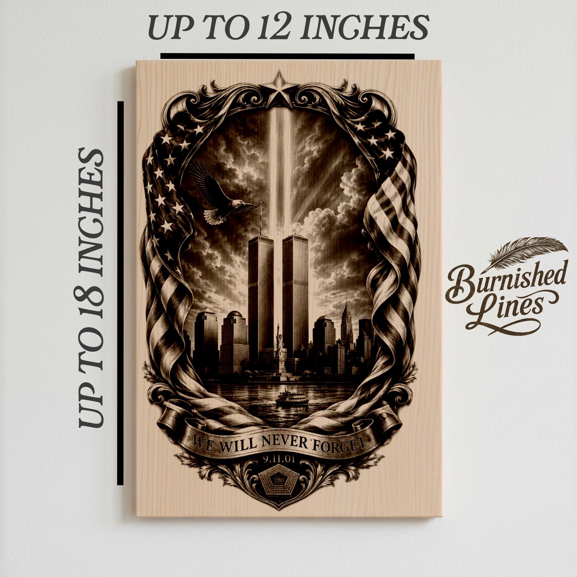 9/11 Memorial Laser Engrave File | We Will Never Forget Twin