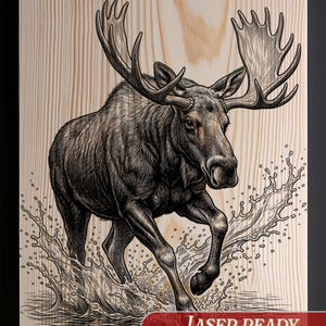 Diseño de grabado en madera de alce / Posavasos de pizarra para decoración de cabaña / xTool Glowforge Lightburn / Archivo láser PNG SVG de vida silvestre