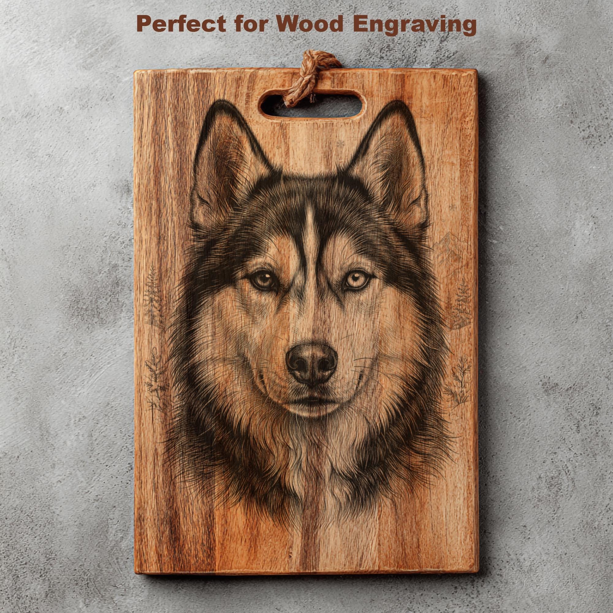 Husky Pyrography Husky PNG Laser Engraving File | Wood Slate Plaque Coaster | Glowforge ...