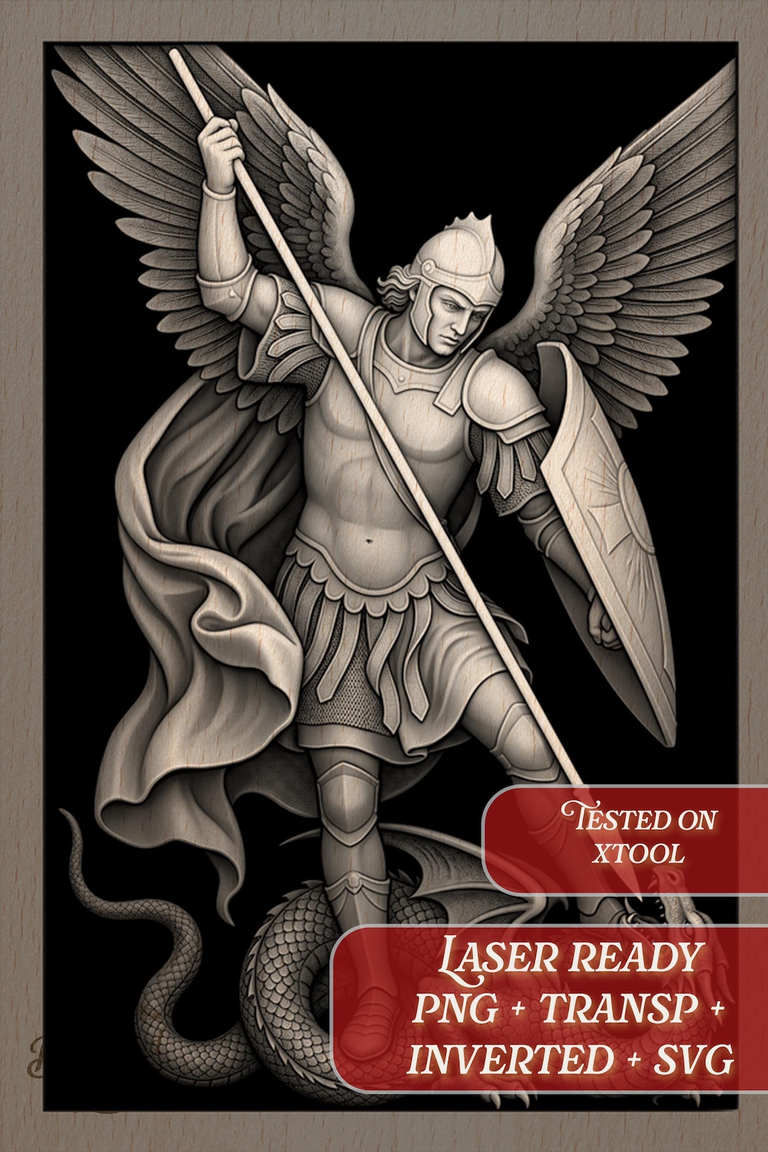 Saint Michael 3D Effect Laser Engraving PNG, Archangel and Dragon Art ...