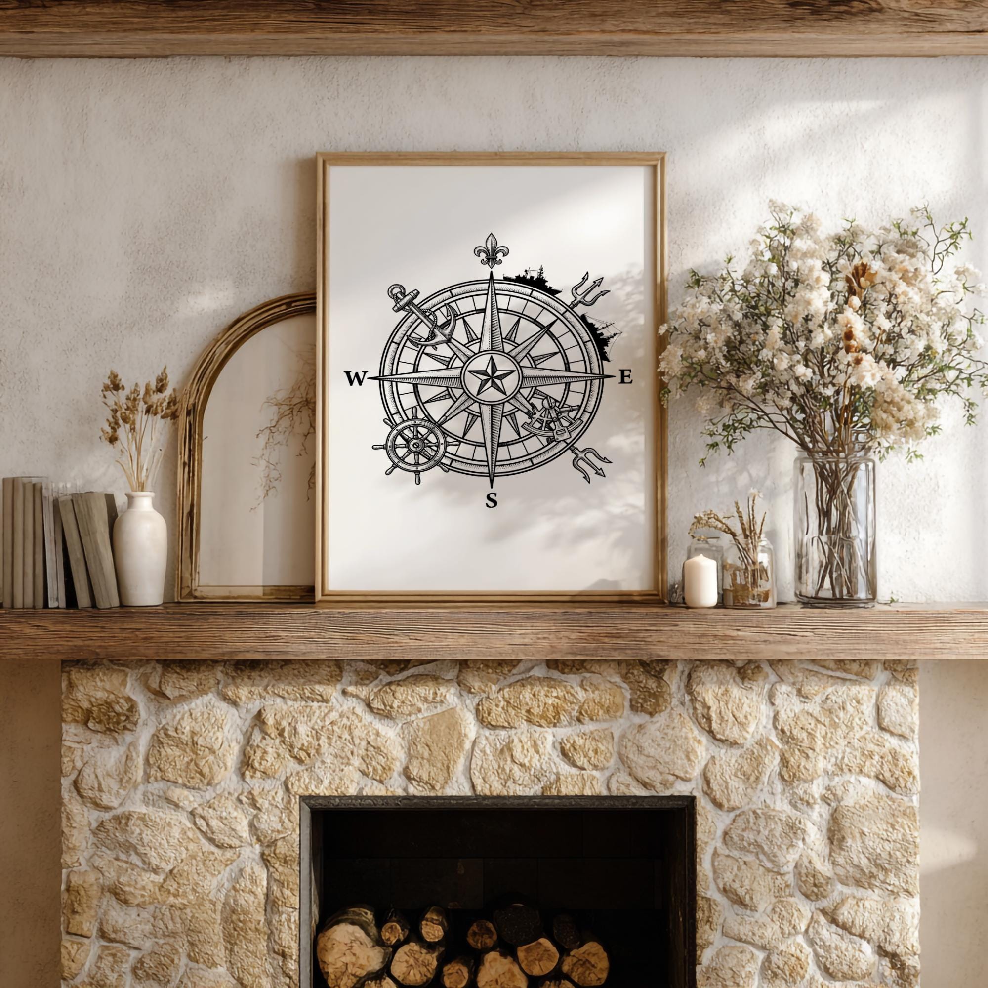 Compass Rose Router Template Nautical Compass Rose | Maritime Navigation Map | Laser Cut File | CNC ...