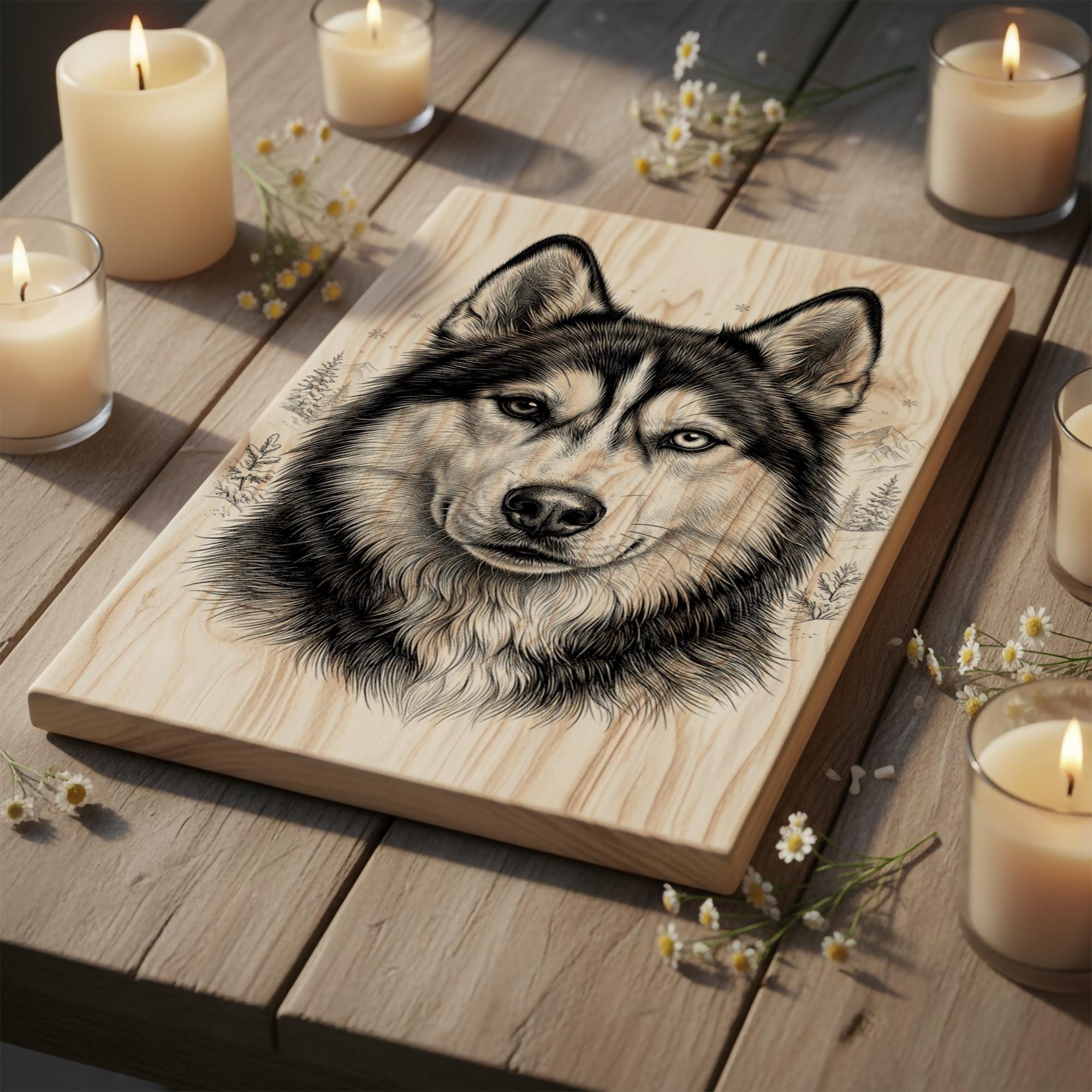Husky Pyrography Husky PNG Laser Engraving File | Wood Slate Plaque Coaster | Glowforge ...