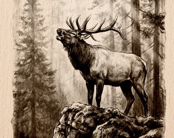 Bugling Elk Engraving | Wildlife Laser Cut File (PNG JPG)