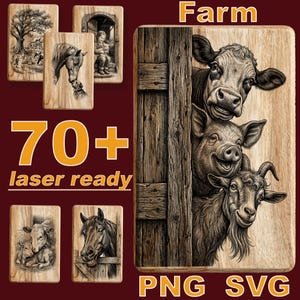 70+ Bauernhof Tiere Bündel | Untersetzer aus Holz xTool Glowforge Ortur | - Laser PNG SVG