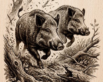 Running Wild Boar | Hunting Cabin Decor | Laser Engrave Slate | Wood Burn PNG