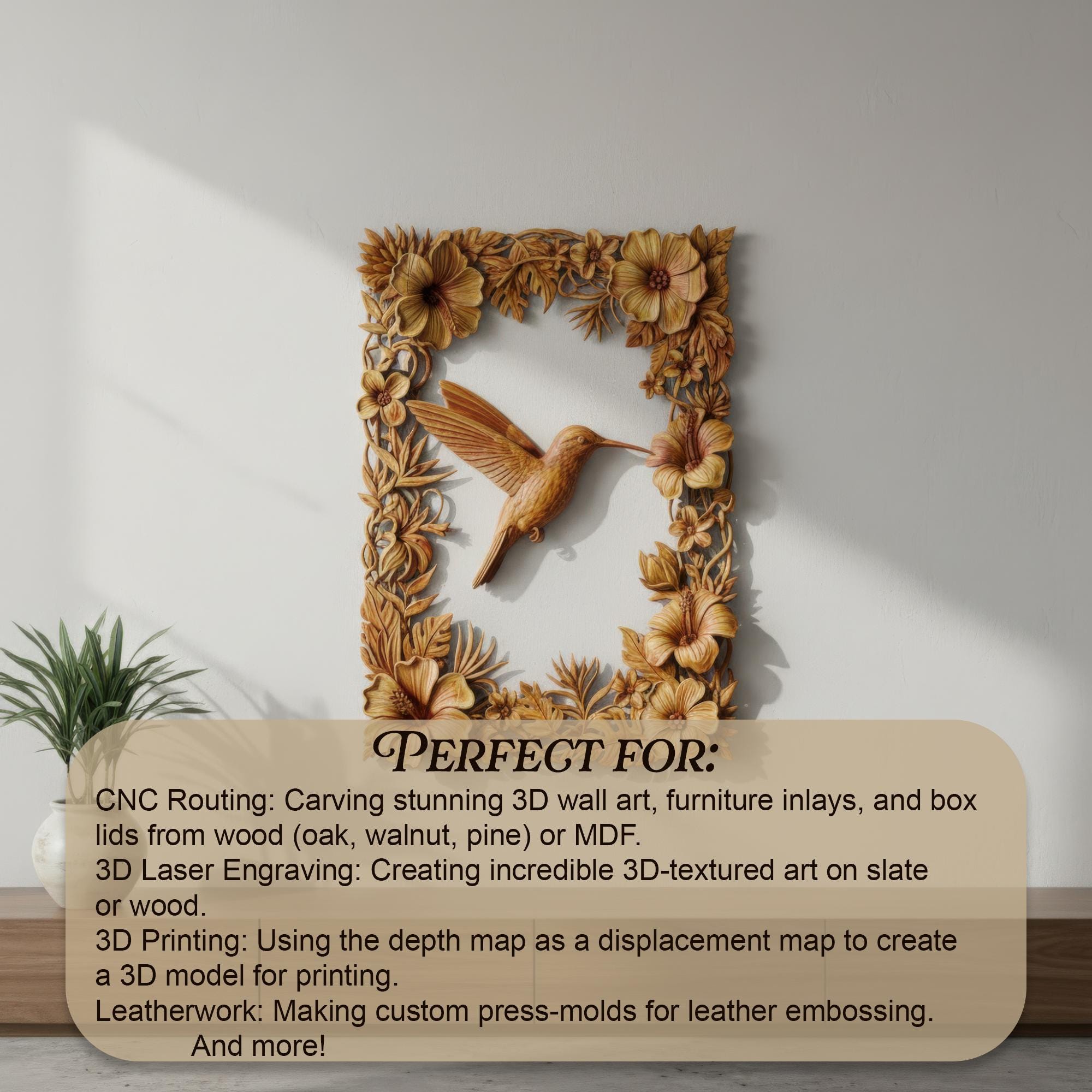 Hummingbird Frame Image 3D Hummingbird Floral Frame PNG | Laser Engraving Depth Map - Etsy