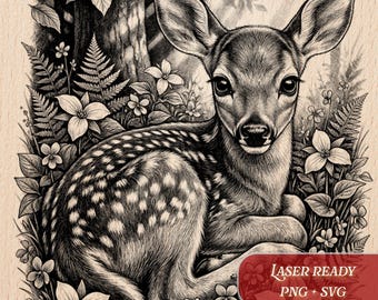 Woodland Fawn Deer | Nursery Wall Plaque | Laser Engraving Art | Pyrography Pattern | Digital PNG