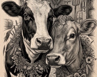 Rustic Cow Portrait | Farmhouse Kitchen Decor | Laser Engrave & Wood Burn | Digital PNG