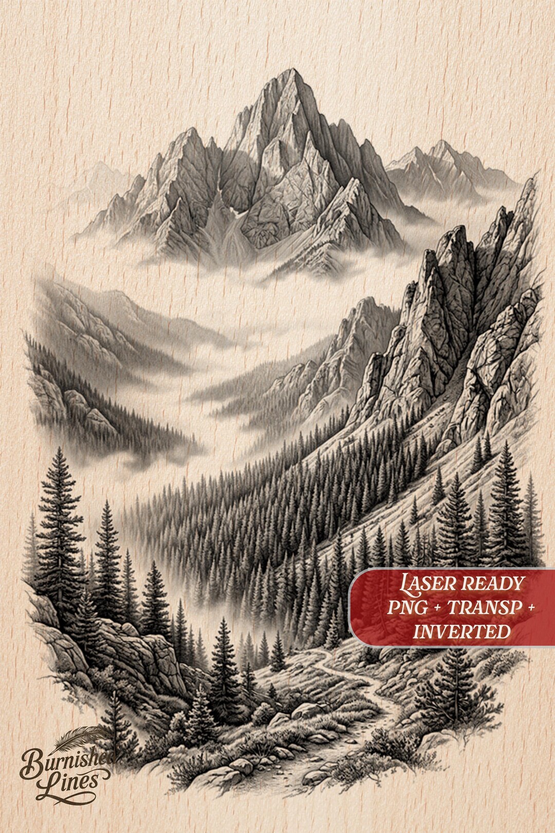 Mountain Landscape PNG Laser File | Wood Slate Plaque Wall Art ...