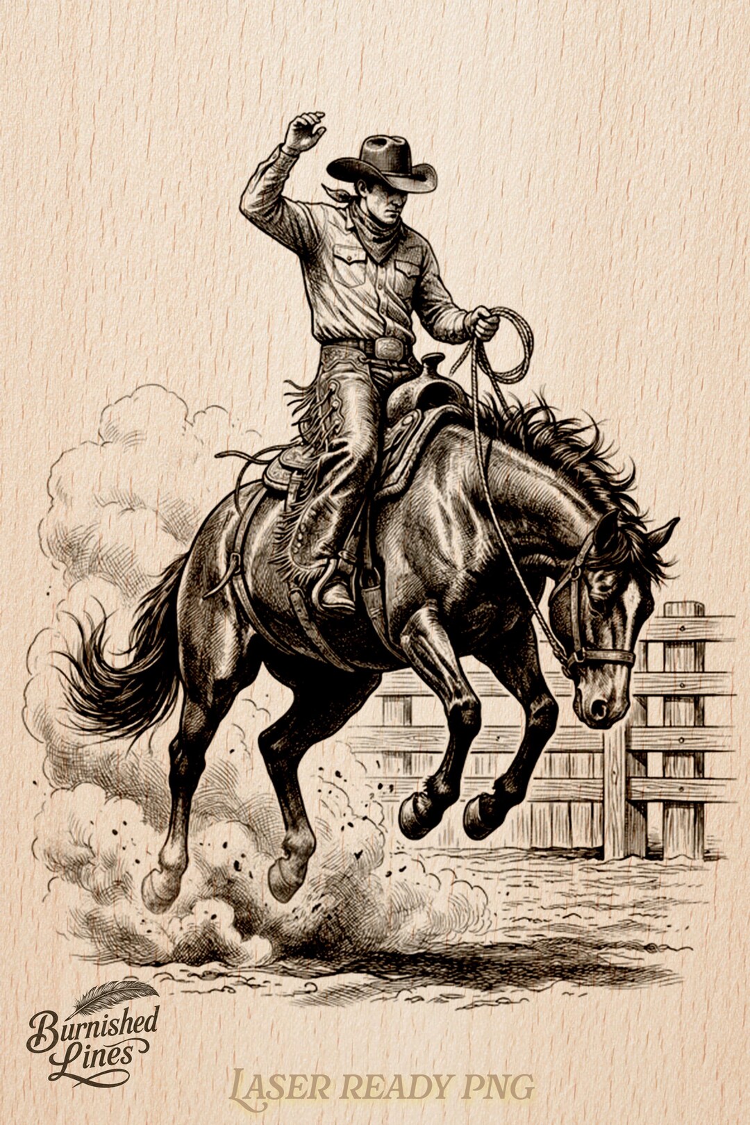 Young Rodo Schech Rodeo Cowboy Design | Bucking Horse Sketch | Western Laser File | Slate ...