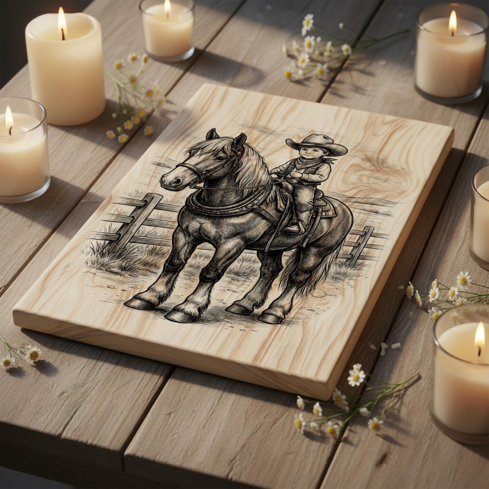 Cowboy Boy Horse PNG Laser File | Wood Slate Plaque Sign Coaster ...