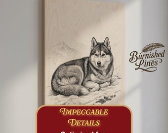 Siberian Husky Portrait | Winter Mountain Scene | Laser Engrave