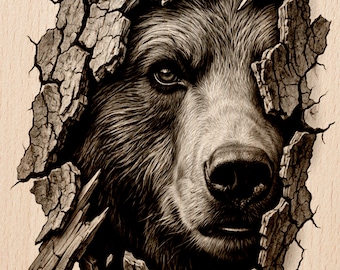 3D Bear Head Illusion | Wildlife Wood Carving | Laser Engraving File | Cabin Decor Pattern | Animal Portrait