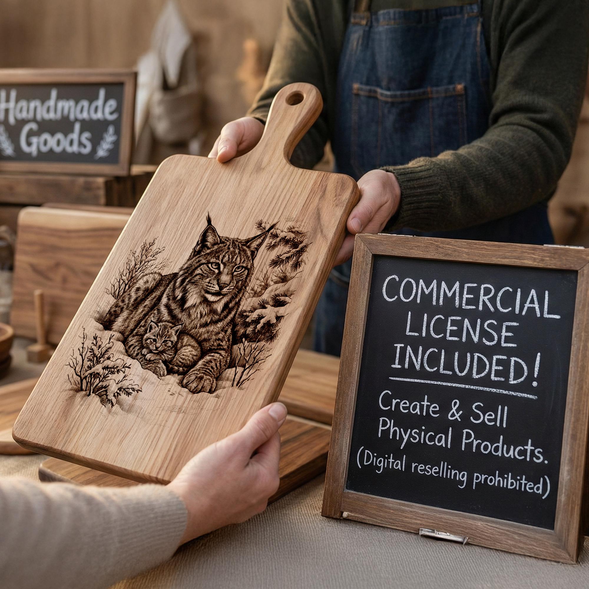 Lynx and Cub Laser Ready Art | Winter Wildlife Wood Burning