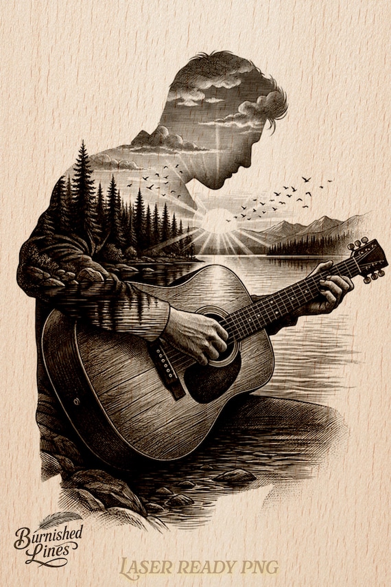Acoustic Guitar Player File | Double Exposure Lake | Musician Wood
