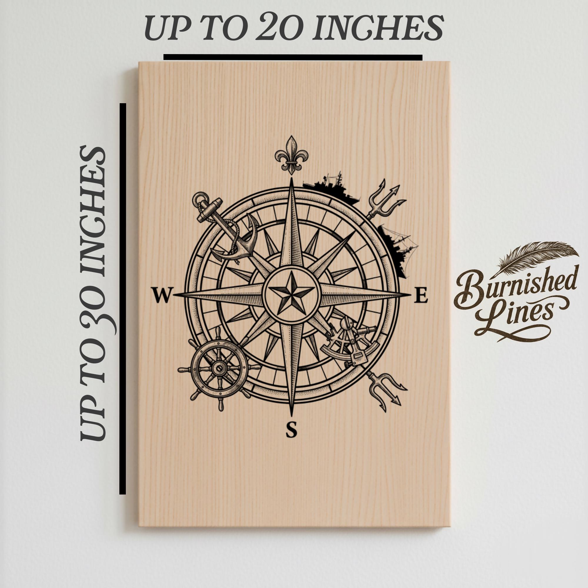 Compas Router Cnc Plan Nautical Compass Rose | Maritime Navigation Map | Laser Cut File | CNC ...