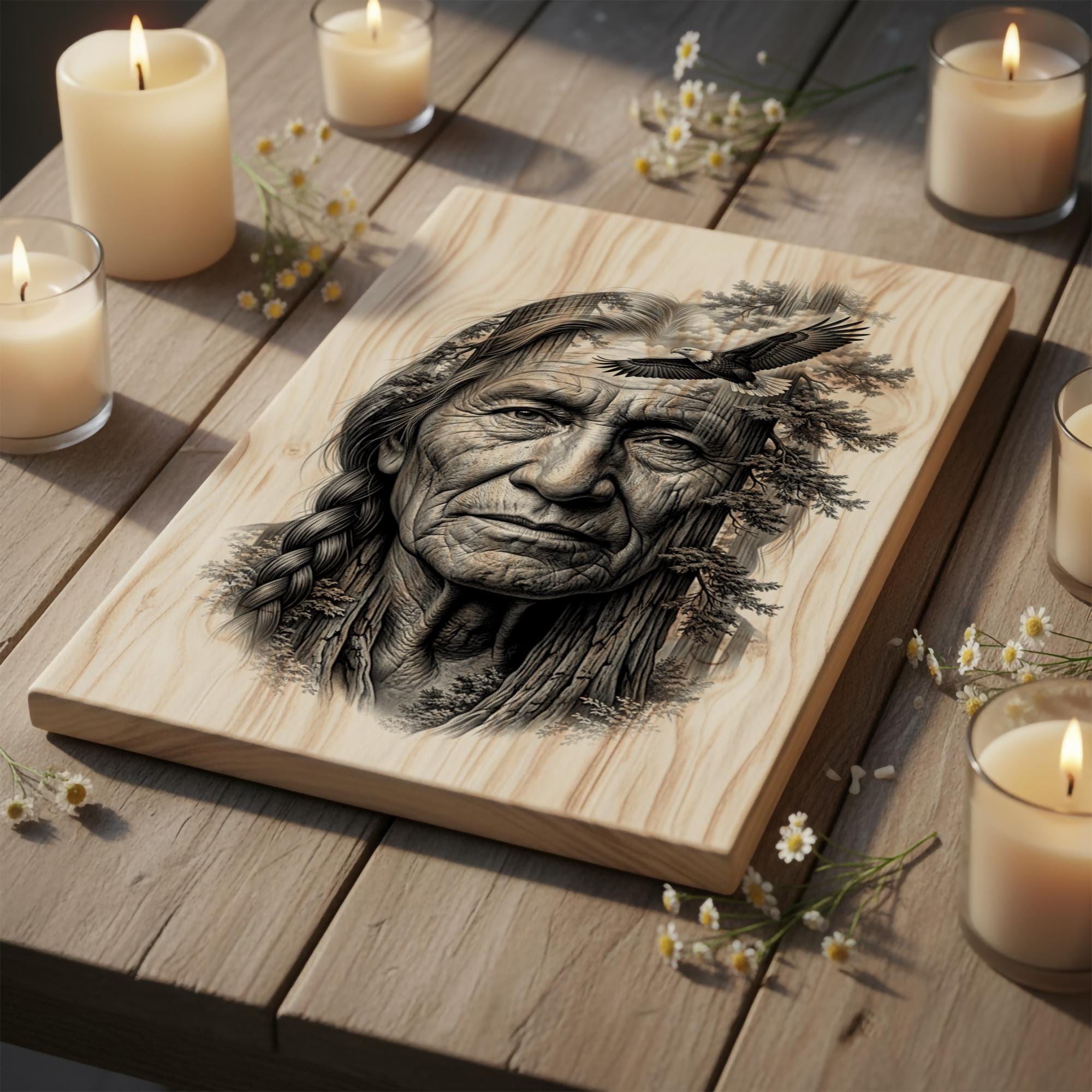 Native American Elder Eagle Portrait | Wood Burning Pyrography Pattern ...