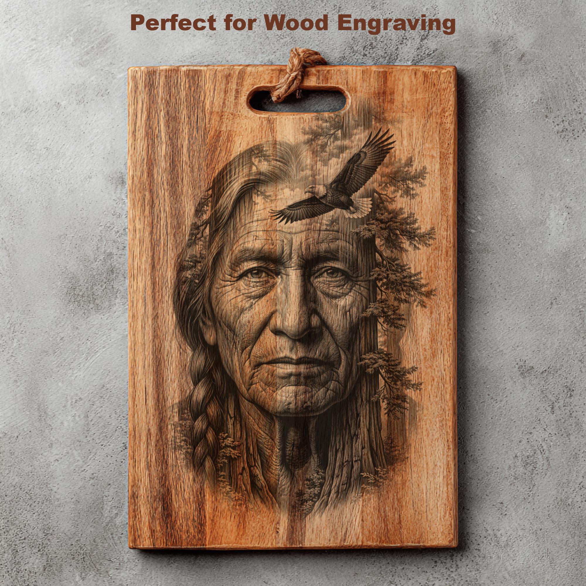 Native American Elder Eagle Portrait | Wood Burning Pyrography Pattern ...