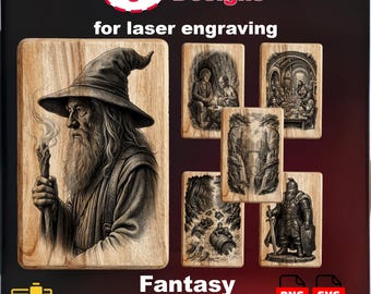 Fantasy Wizard Bundle PNG Laser Engraving | Wood Plaque Sign Board | xTool Glowforge Ortur | Pyrography