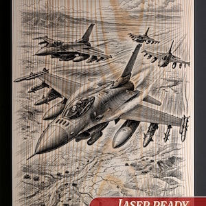 Fighting Falcon Multirole Jet PNG Laser Engraving File | Wood Slate Plaque Sign | Glowforge xTool Diode CO2 | Pyrography Stencil SVG