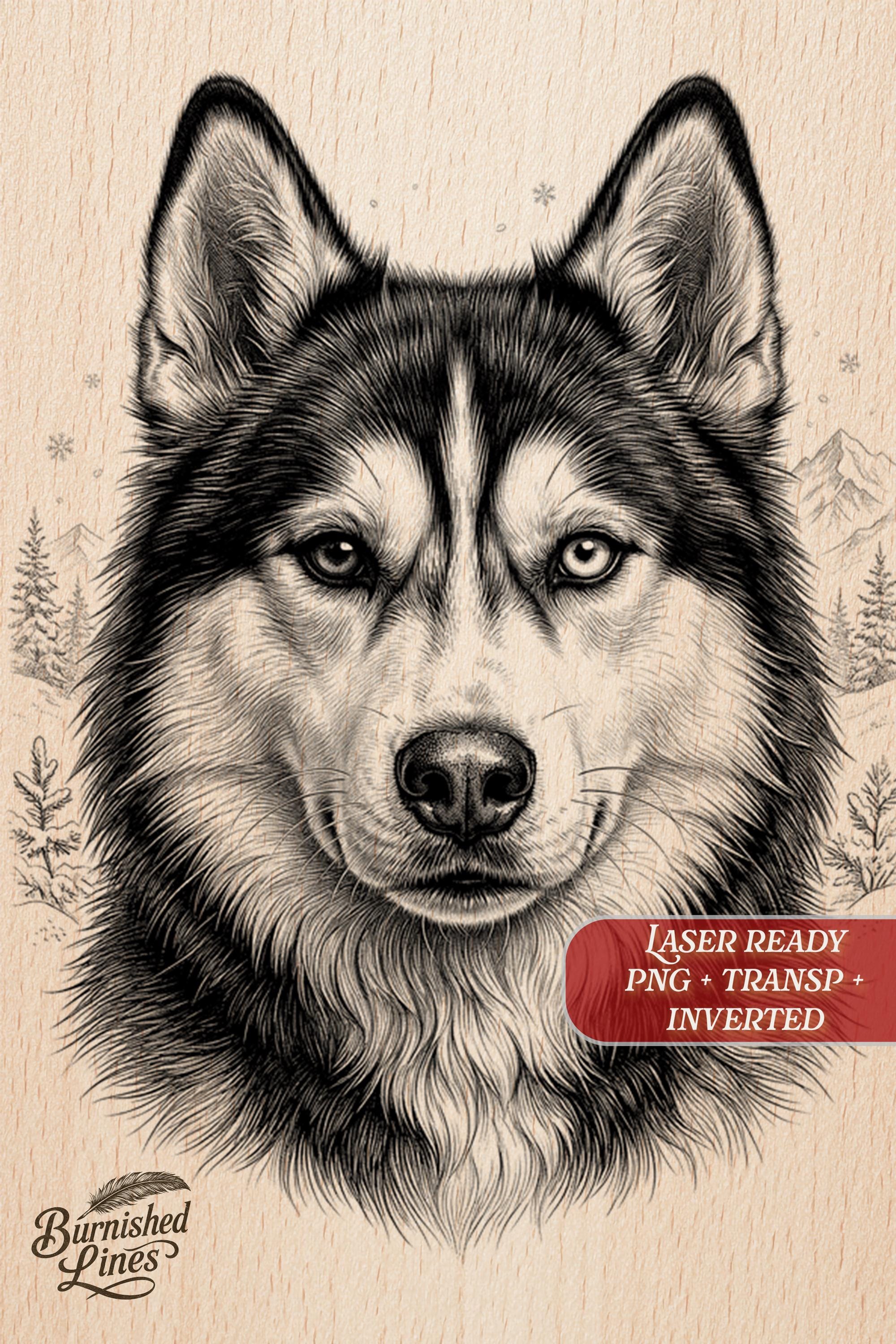 Husky Pyrography Husky PNG Laser Engraving File | Wood Slate Plaque Coaster | Glowforge ...