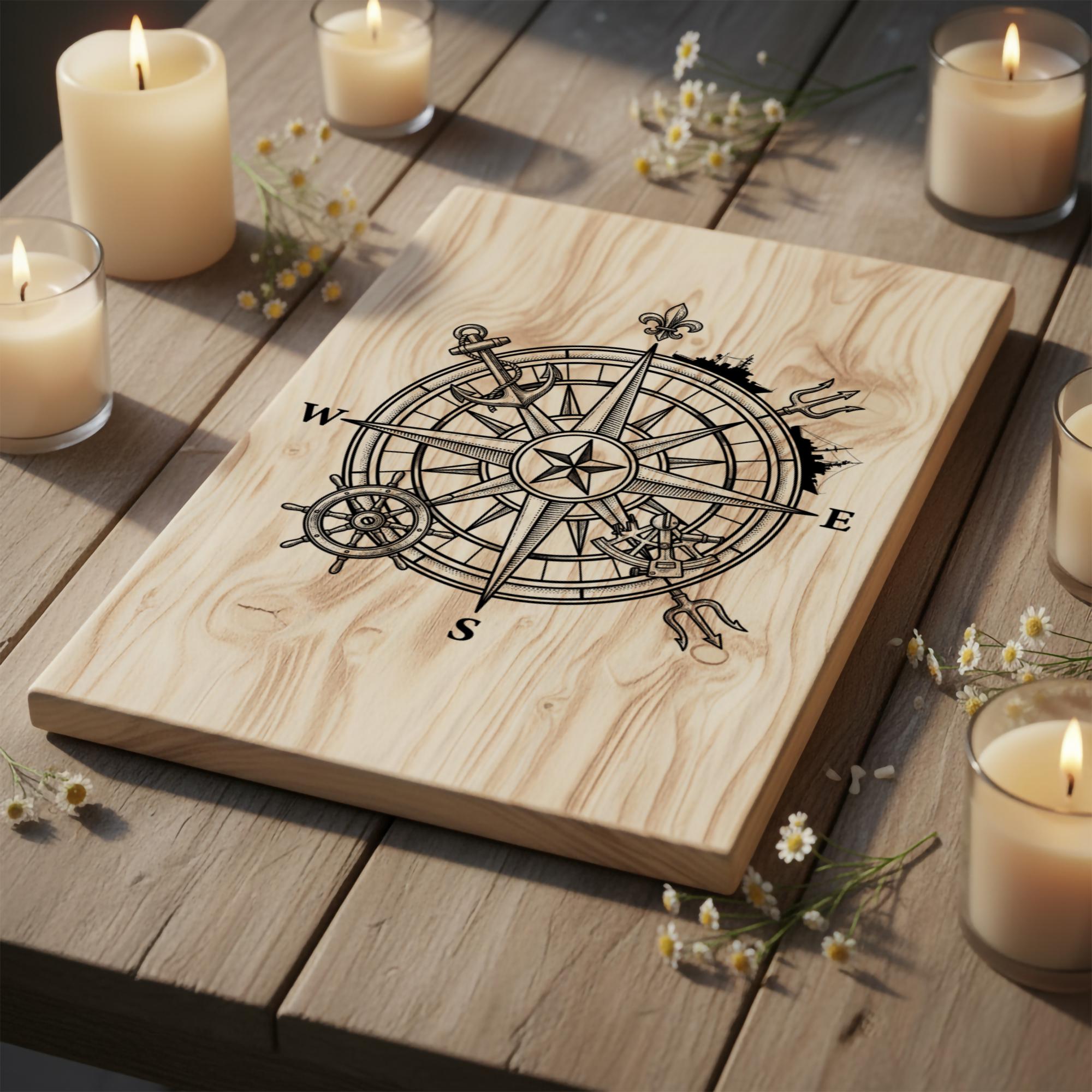 Compas Router Cnc Plan Nautical Compass Rose | Maritime Navigation Map | Laser Cut File | CNC ...
