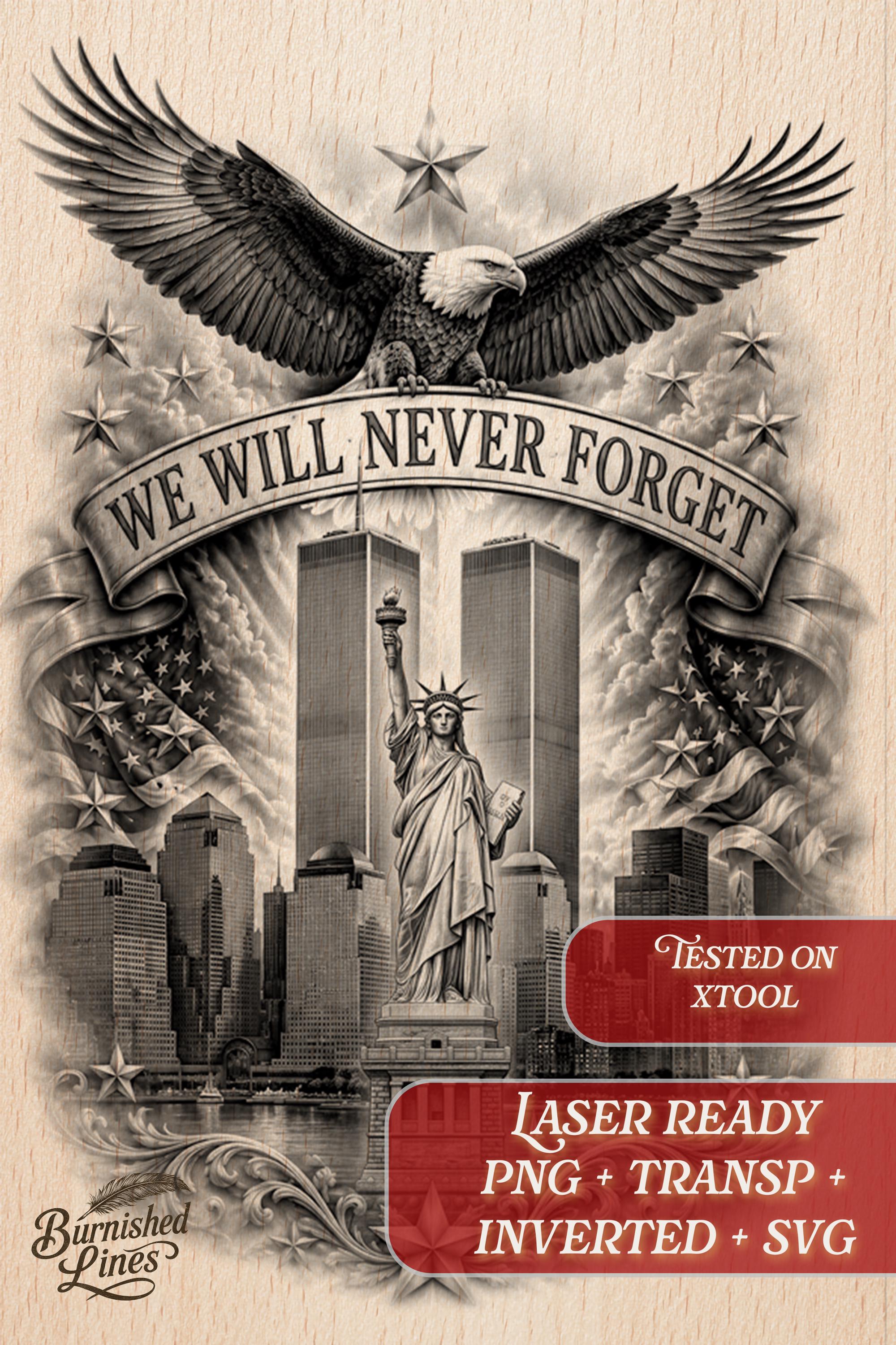911 Sign Post 9/11 Eagle Memorial Skyline | Patriotic Slate Plaque | Lightburn Laser ...