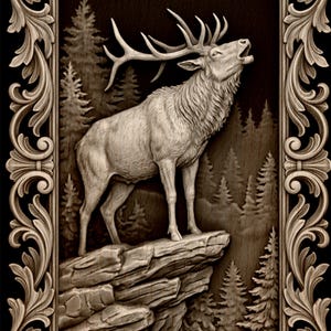3D-karta över älgdjup | Lasergraveringsfil för hjort | CNC-reliefmodell för snideri | Gråskala-PNG för vilda djur | Mall för träbearbetning