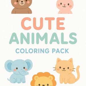 Cute Animals Coloring Pages for Kids | 6 Printable Coloring Sheets | Fun and Easy Coloring Book for Toddlers (Ages 3-6)