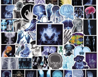 62Pcs Xray Stickers Pack, Skeleton Horror Vinyl Waterproof Decals for Water Bottle, Laptop