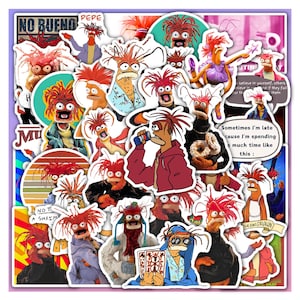 May include: A collection of Pepe the King Prawn stickers in various poses and outfits. The stickers feature the Muppets character with red hair and a distinctive face. Some stickers include text like "NO BUENO" and "THE KING PRAWN".
