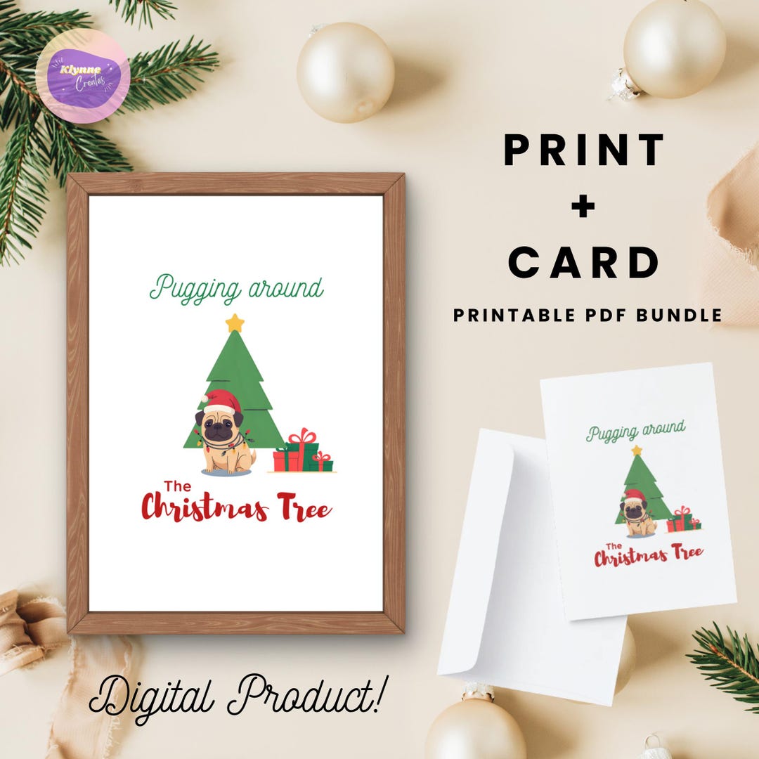 Pug Christmas Card | Printable Dog Photo, Santa Hat (digital Download ...