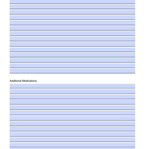 May include: A fillable emergency medical information form with the title "EMERGENCY MEDICAL INFORMATION - CONTINUED (Fillable)". The form includes sections for "Additional Medical History" and "Additional Medications", each with lined spaces for writing.