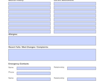 Emergency Medical Information Sheet for Caregivers