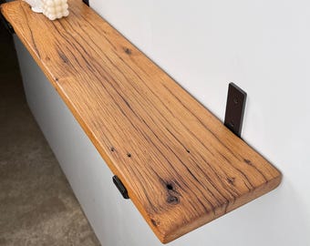 Étagère murale en chêne de récupération - Style campagnard en bois rustique - Supports métalliques en acier robuste