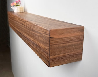 Walnut Fireplace Floating Mantel - Solid Wood Wall Mounted | 40 In | Natural Grain | Hollow