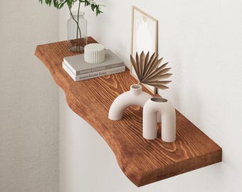 Live Edge Floating Shelf: Solid Wood - Heavy-duty Hidden Bracket - Natural Oil Finish