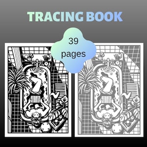 Printable Tracing Book PDF, 39 Detailed Cozy Interiors, Cottage Gardens & Vintage Scenes