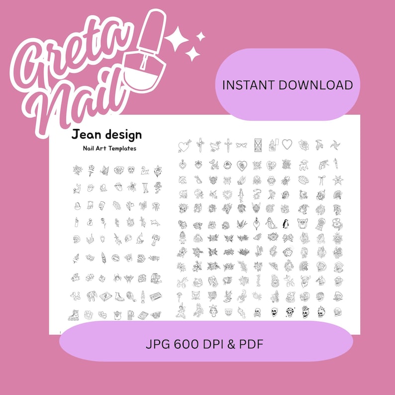 Nail Art Templates Bundle, Tiny Tattoo Gothic Icons, Printable Sticker ...