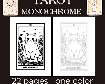 Tarotkleurboek, 22 grote arcana-pagina's, zwart-wit, één kleur kleurpdf-pdf