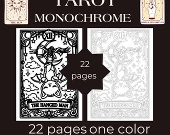 Major Arcana Tarot Kleurplaten, Monochrome Witchy Art (digitale download)