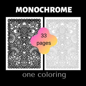 Monochrome Coloring Book, 33 Adult Pattern Pages (PDF Download)