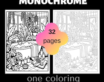 Monochrome Botanical Coloring Book, 32 Cozy Pages (Digital Download)