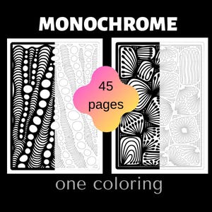 Monokrom målarbok, abstrakta mönstersidor, 45 utskrivbara amerikanska bokstäver i PDF-format