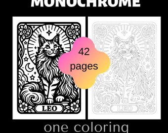 Cat Tarot Coloring Book, 42 Gothic Witchy Pages (PDF Download)