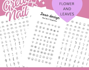 Flower Floral Nail Art Templates, Fine Line Design (PDF JPG Sheet 600 DPI )