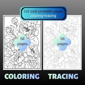 Botanical Flower Coloring and Tracing Book Bundle (116 Pages) PDF