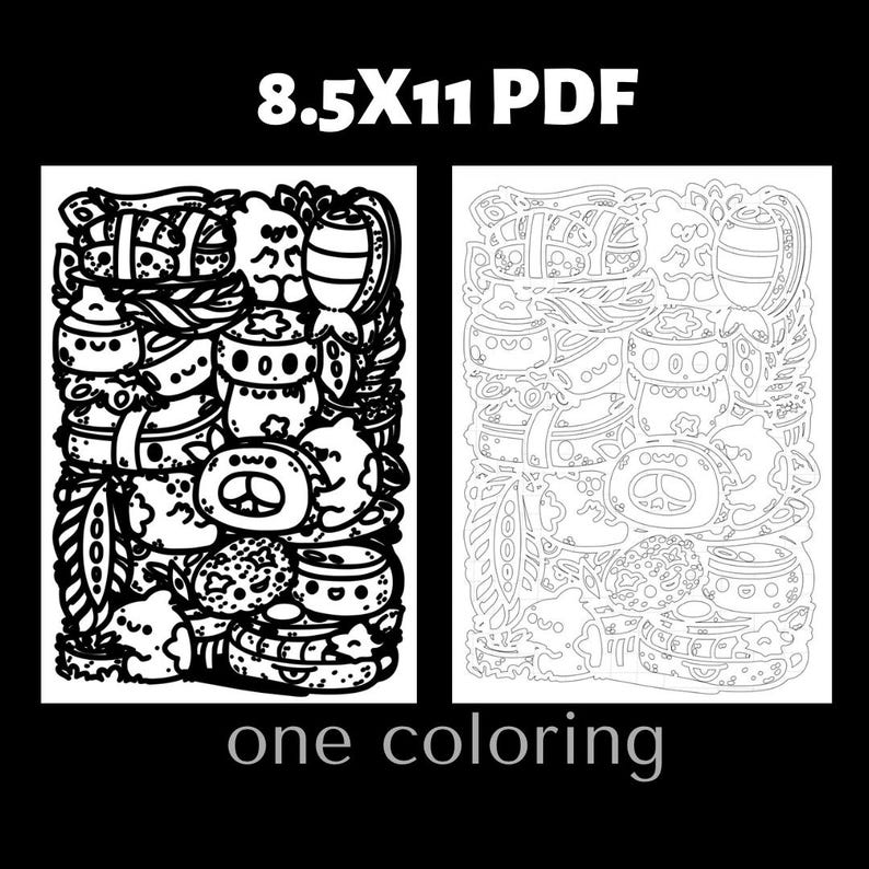 Macaron and pastry monochrome coloring page featuring sweet bakery treats and decorative dessert patterns. Adult coloring book printable coloring page designed for stress relief and relaxation coloring. Detailed black and white dessert coloring illustration perfect for pastry lovers and bakery themed coloring collections.