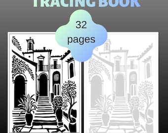 Adult Tracing Book, 32 Pages Architecture, Interiors, Landscapes (Digital Download)